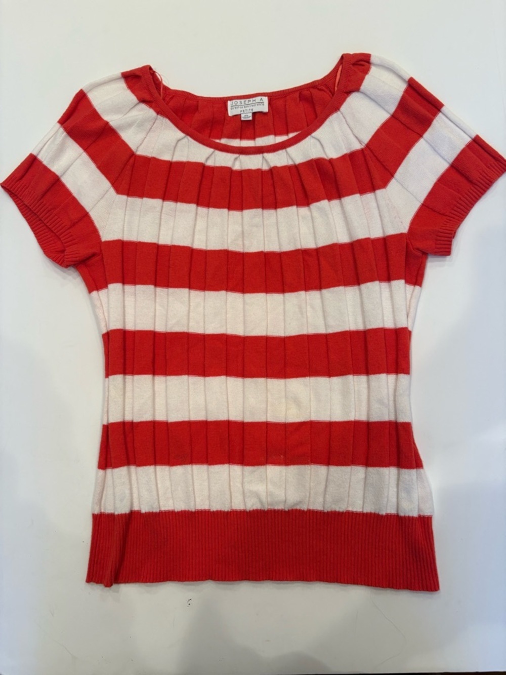 Joseph A Red and White Striped Short Sleeve Ribbed Top
